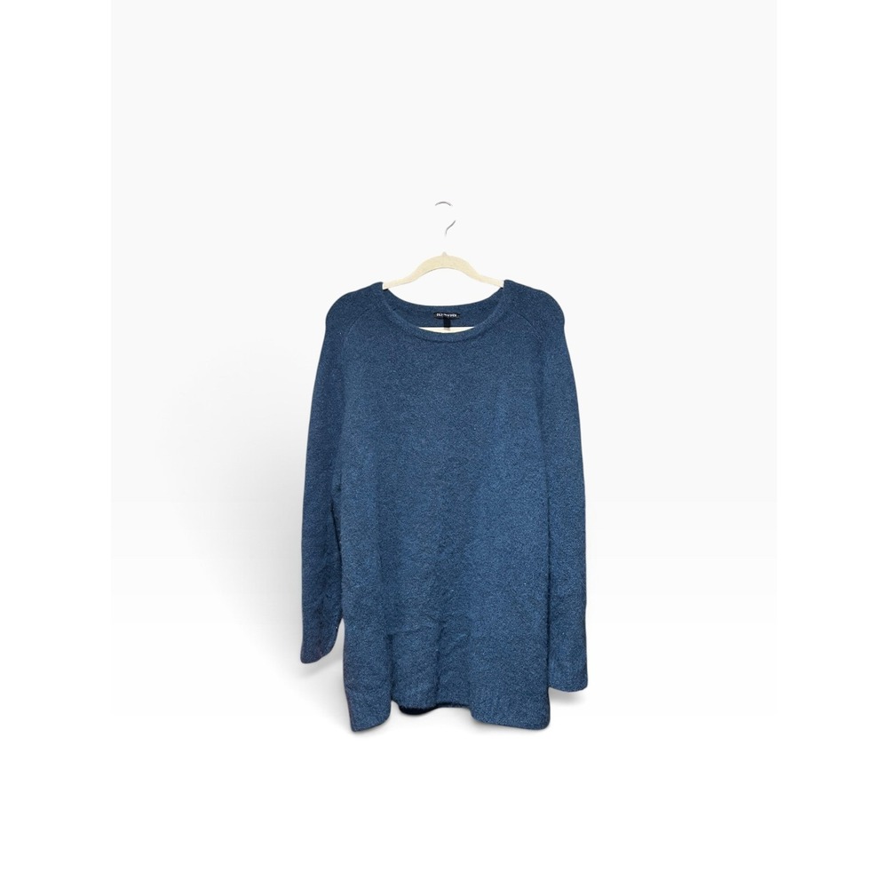Eileen Fisher Cashmere Silk Boucle Bliss Crew Neck Top Sailor Blue 1X